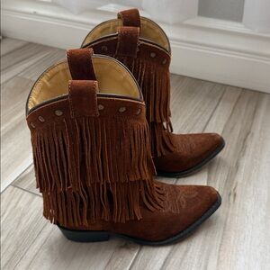 Shyanne Brown Fringe Suede Kids Boots